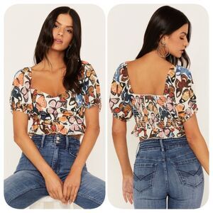 Show Me Your Mumu Women's Lila Butterfly Print Crop Top Sz XL